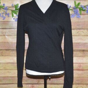 Cabi Ladies Black Thin Knit Wrap Sweater Top Size M V-Neck Closet Staple Neutral
